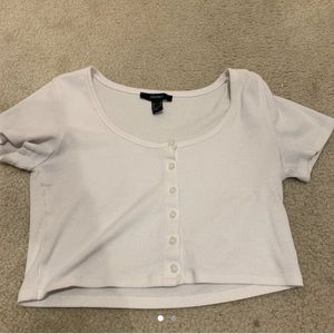 white cropped button up top